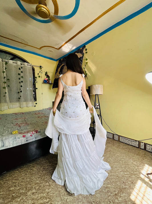 White Embroidered Anarkali Dress with Dupatta