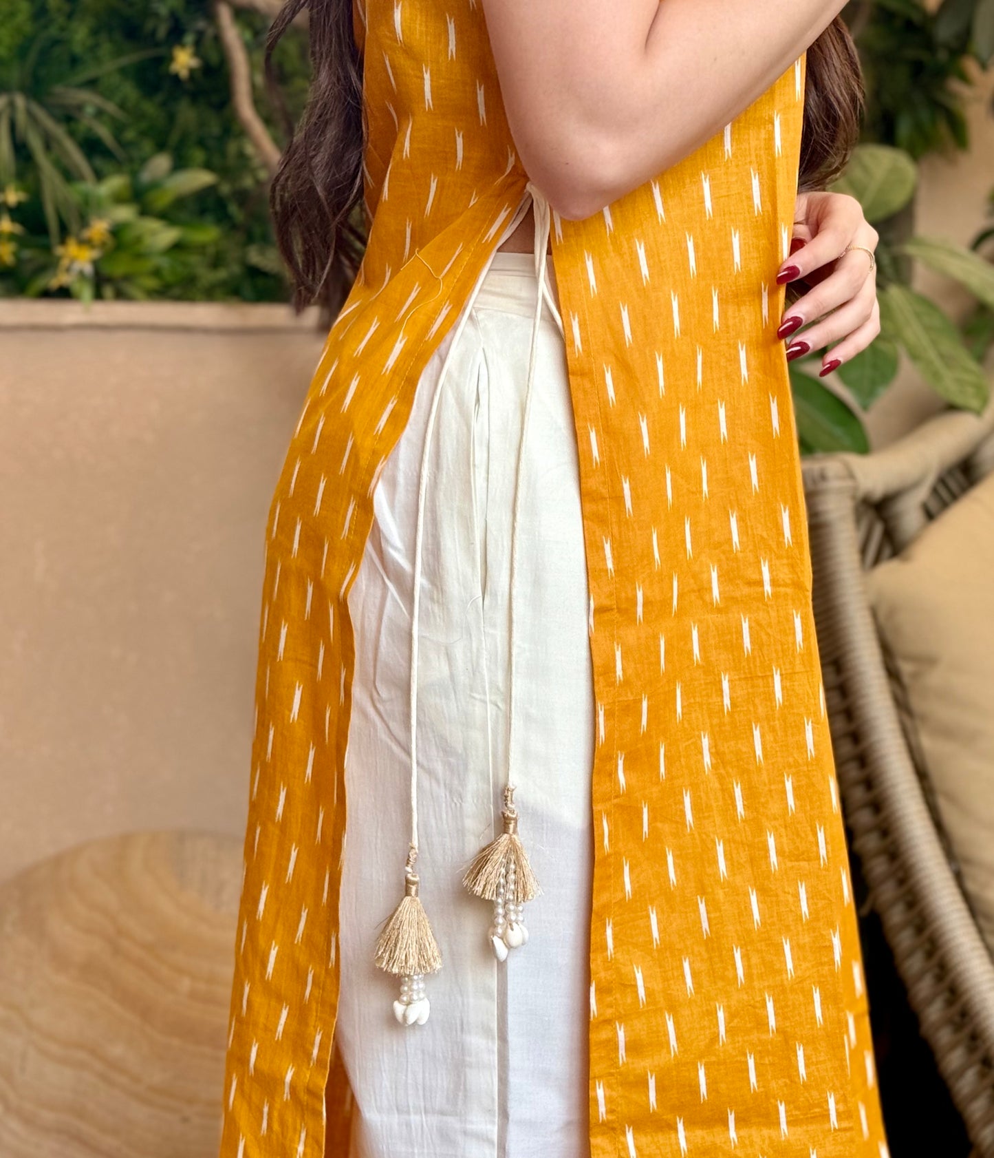 Mustard Ikat Kurta Set