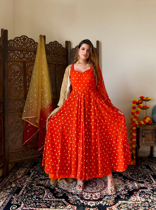 orange anarkali with dupatta