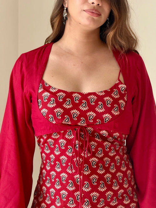 Maroon Printed Co-ord Set with Shrug | Elegant Ethnic Co-Ord for Women