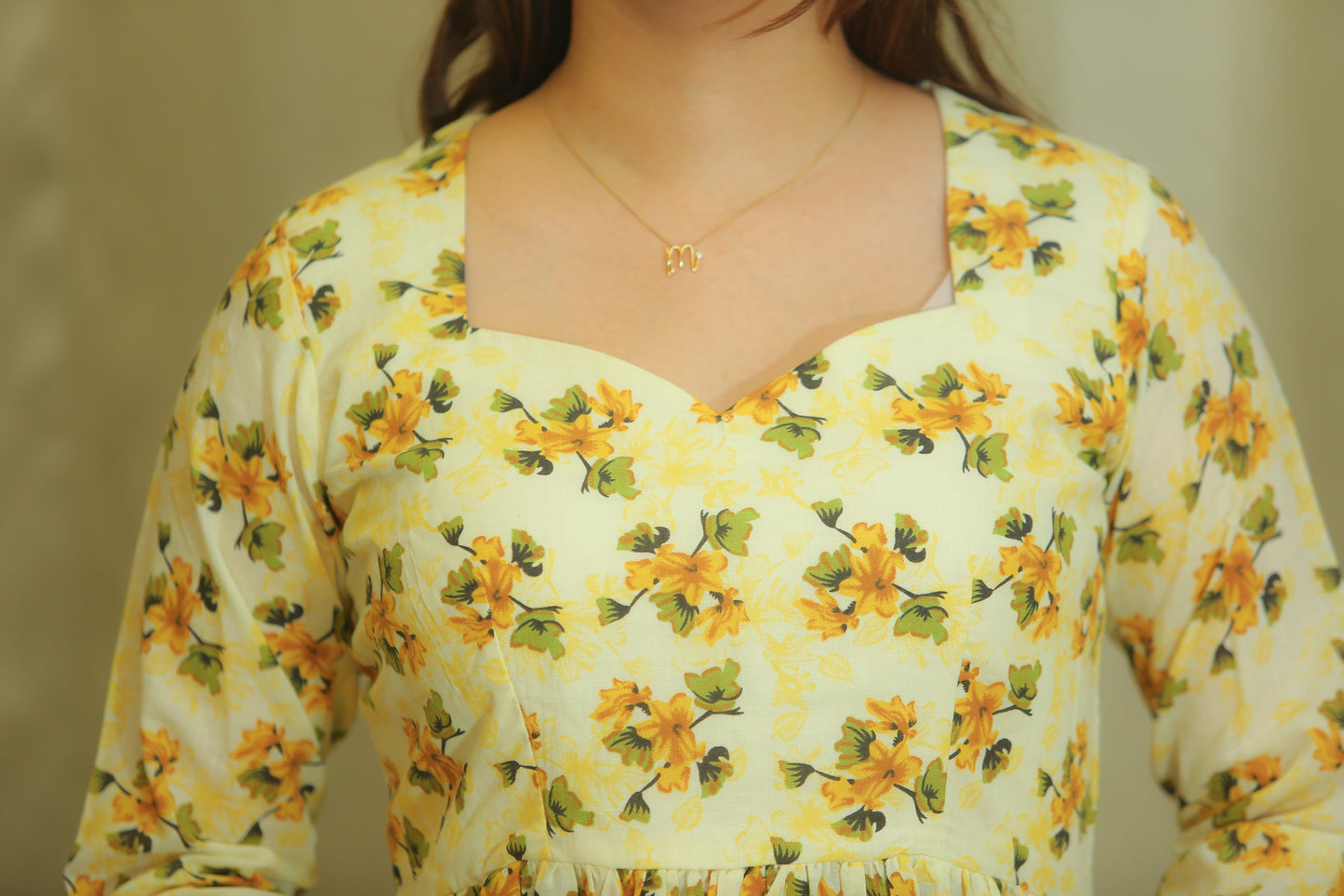 Butter Yellow Floral Print Anarkali Kurta for Women – Sweetheart Neck & Full Sleeves