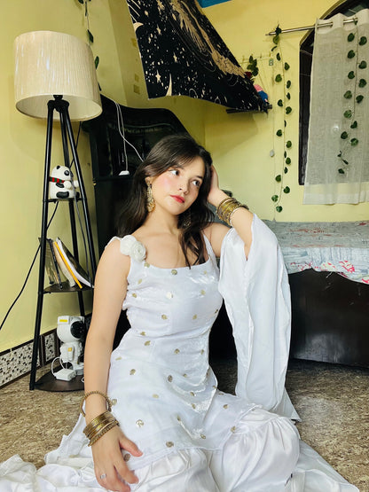 White Embroidered Anarkali Dress with Dupatta