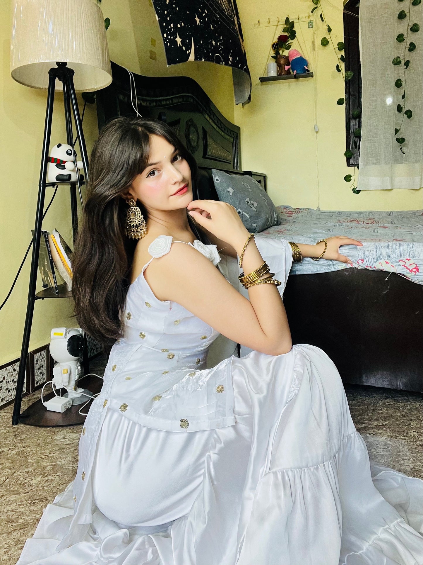 White Embroidered Anarkali Dress with Dupatta