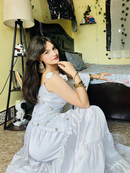 White Embroidered Anarkali Dress with Dupatta