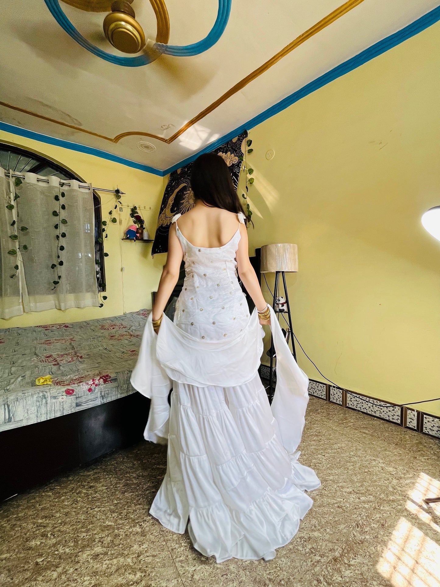 White Embroidered Anarkali Dress with Dupatta