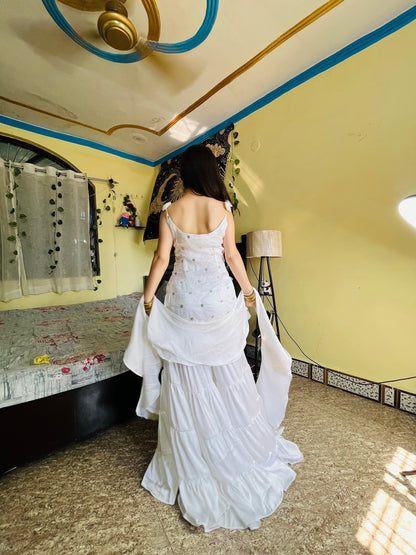 White Embroidered Anarkali Dress with Dupatta