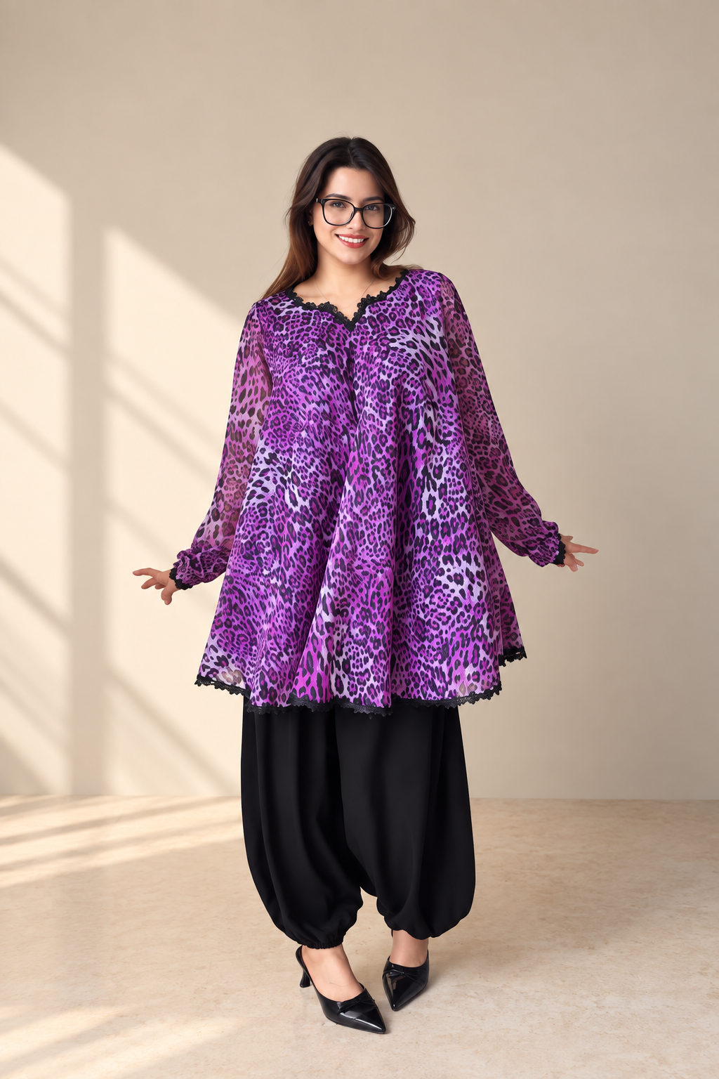 purple cheetah print kurta set