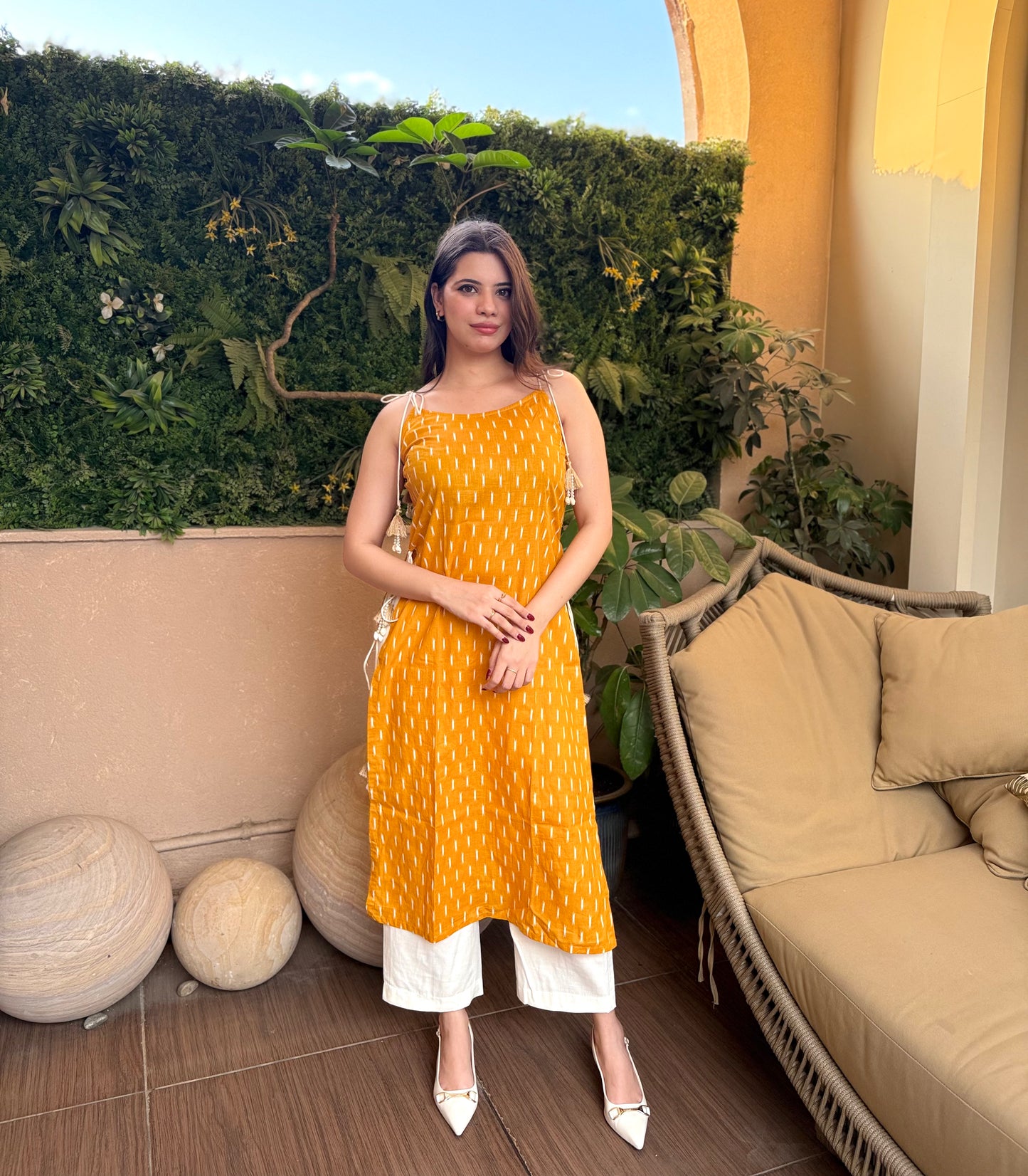 Mustard Ikat Kurta Set