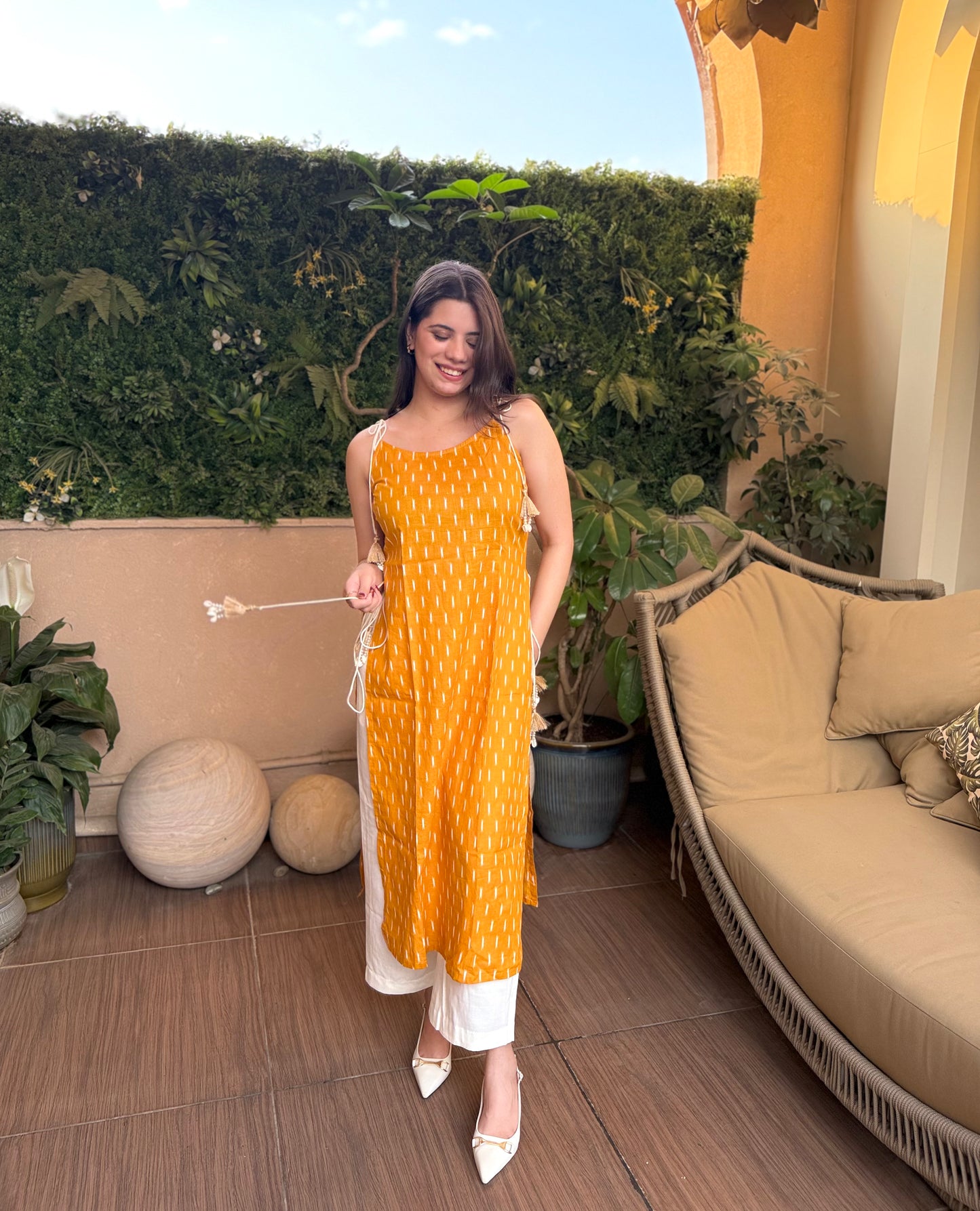 Mustard Ikat Kurta Set