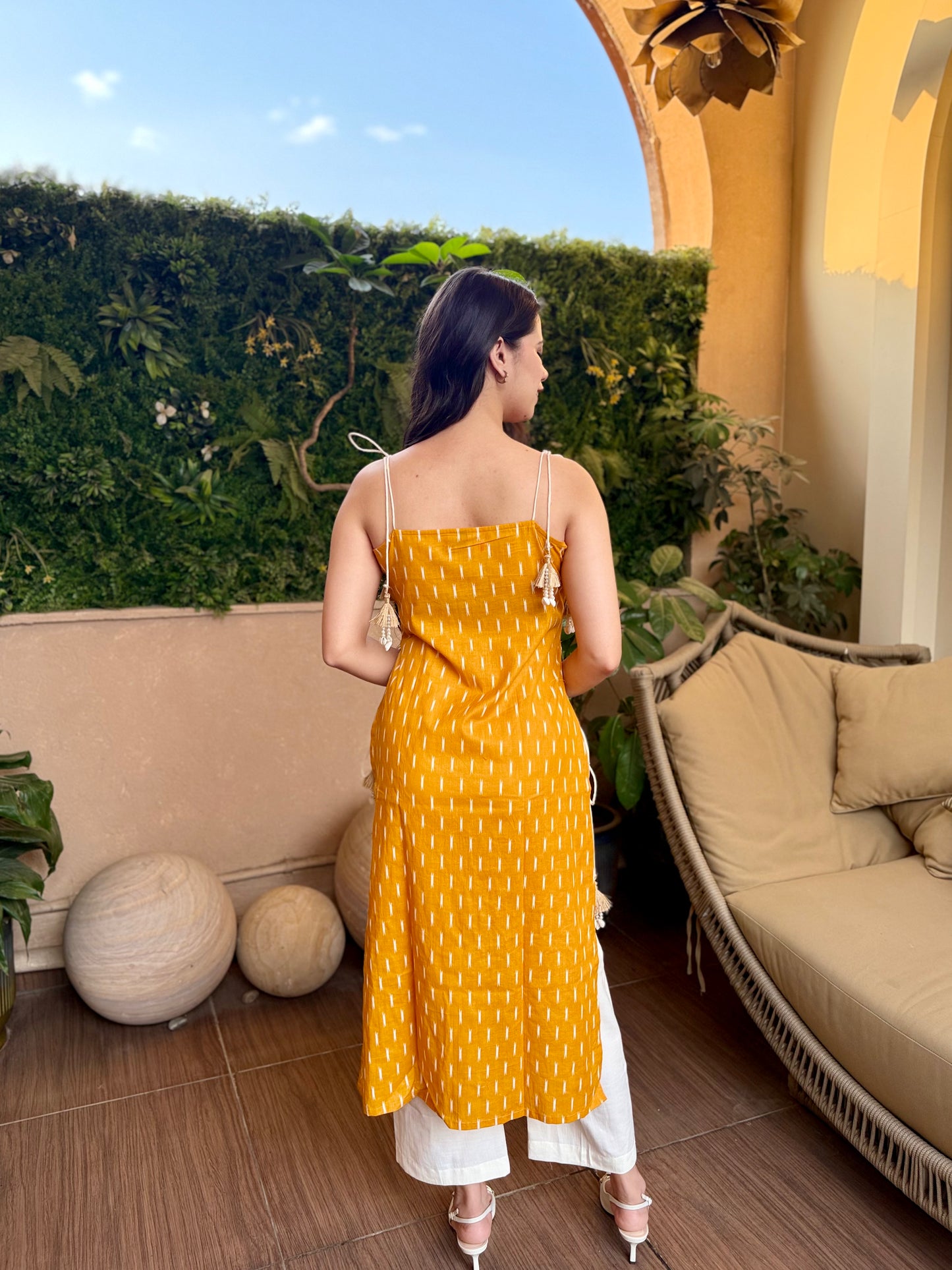 Mustard Ikat Kurta Set