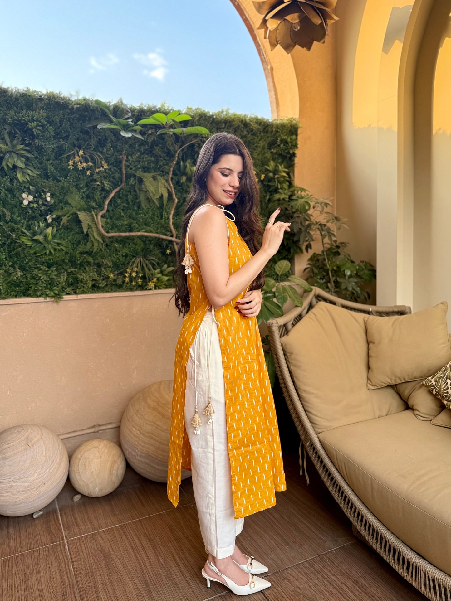 Mustard Ikat Kurta Set
