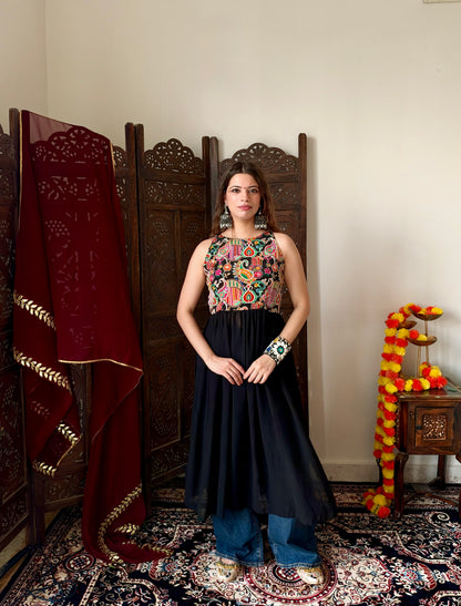 black backless kurti