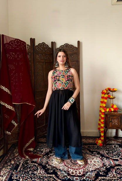 black backless kurti