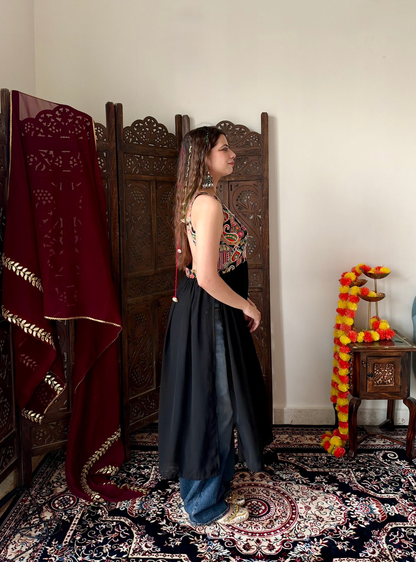 black backless kurti