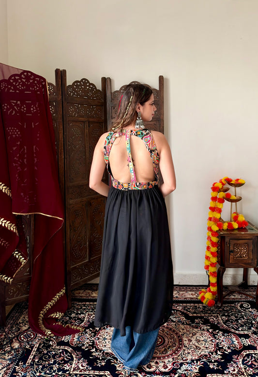 black backless kurti