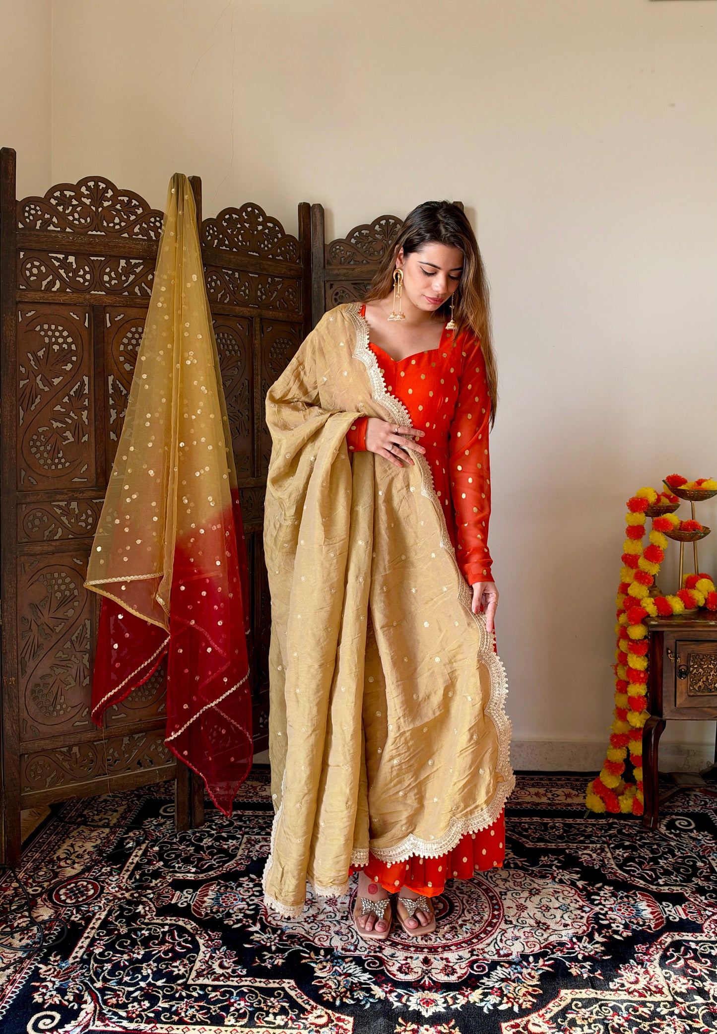 orange anarkali with dupatta