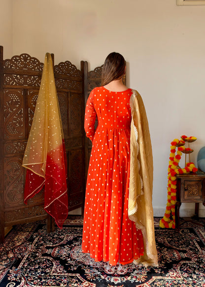 orange anarkali with dupatta