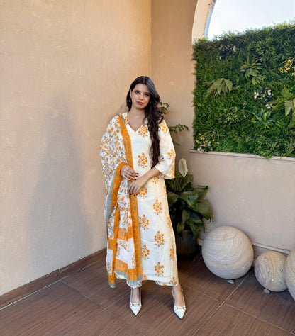 Sunlit Bloom Cotton Kurta Set