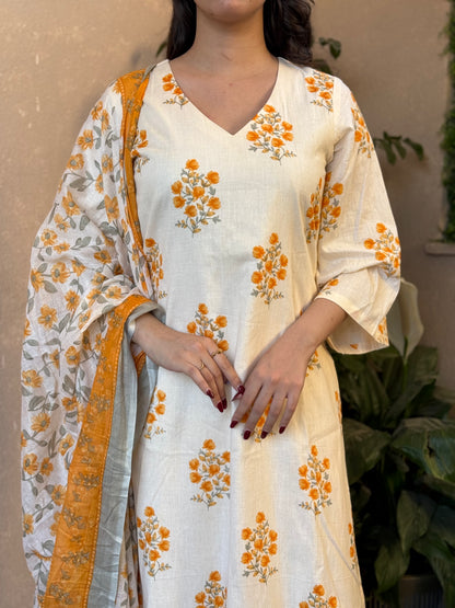 Sunlit Bloom Cotton Kurta Set