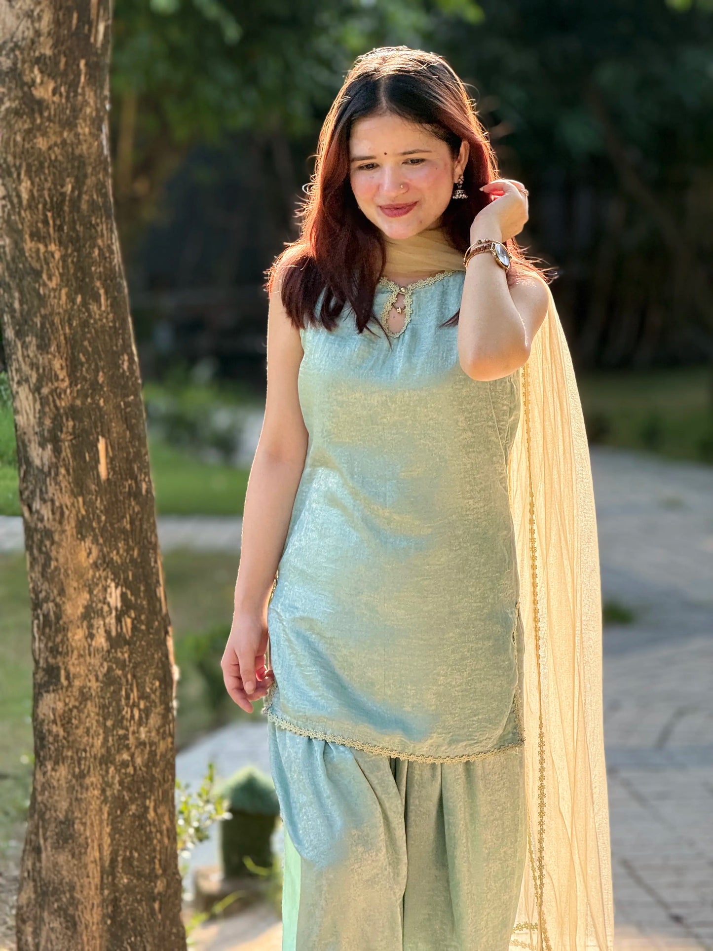 Mint Green Embroidered Kurta Salwar Suit with Net Dupatta for Women