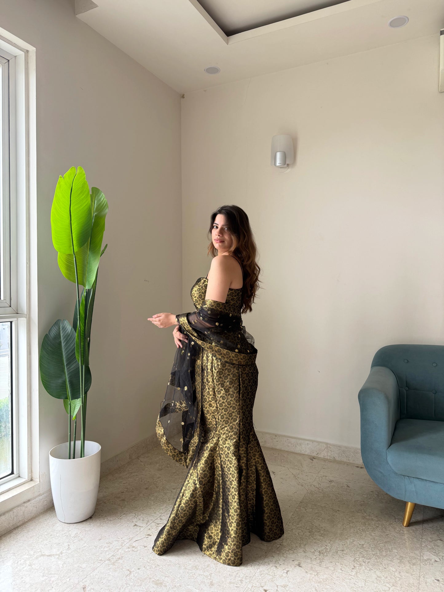 Black & Gold Brocade Mermaid Lehenga Set with Net Dupatta | Premium Festive & Wedding Wear