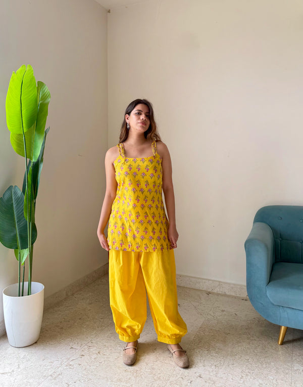 Sunshine Yellow Floral Printed Kurta Set with Patiala Pants | Casual Ethnic Wear