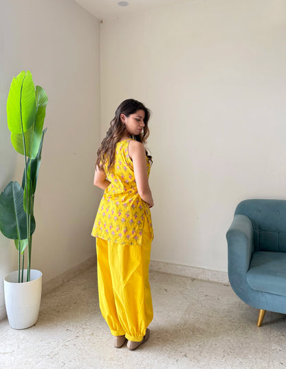 Sunshine Yellow Floral Printed Kurta Set with Patiala Pants | Casual Ethnic Wear