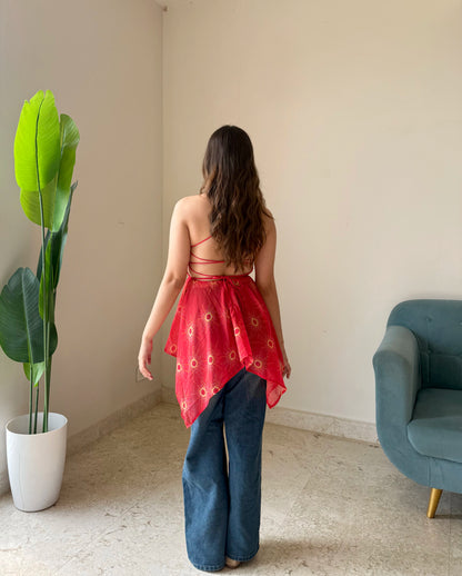 Red Embellished Asymmetrical Peplum Top | Women's Party & Casual Wear