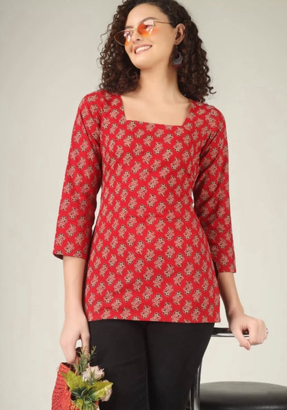 Red Printed Floral Spaghetti Strap Top for Women | Stylish Casual Sleeveless Top