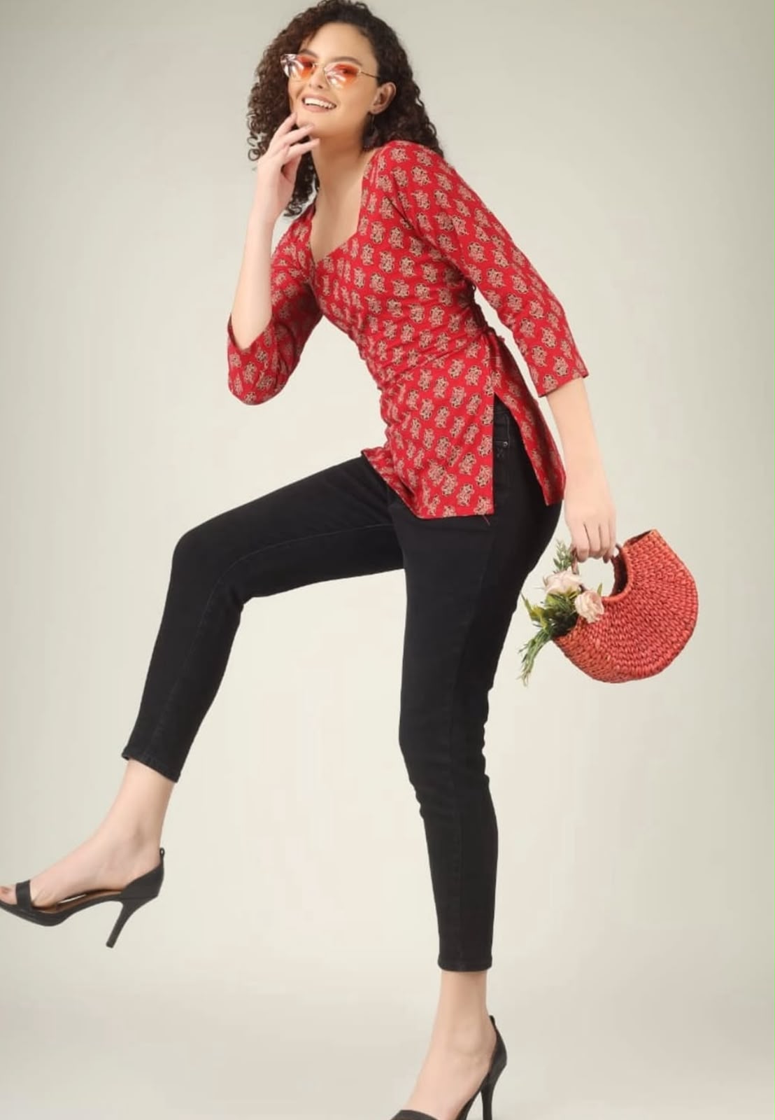 Red Printed Floral Spaghetti Strap Top for Women | Stylish Casual Sleeveless Top