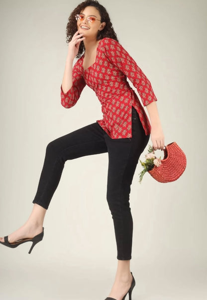 Red Printed Floral Spaghetti Strap Top for Women | Stylish Casual Sleeveless Top