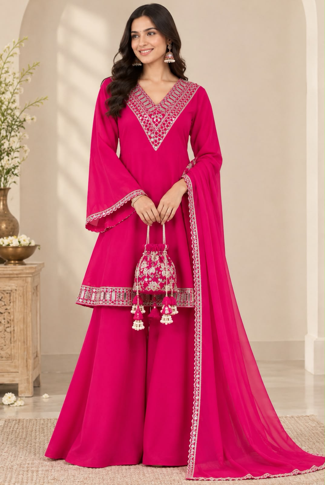 Pink vibrant suit with dupatta