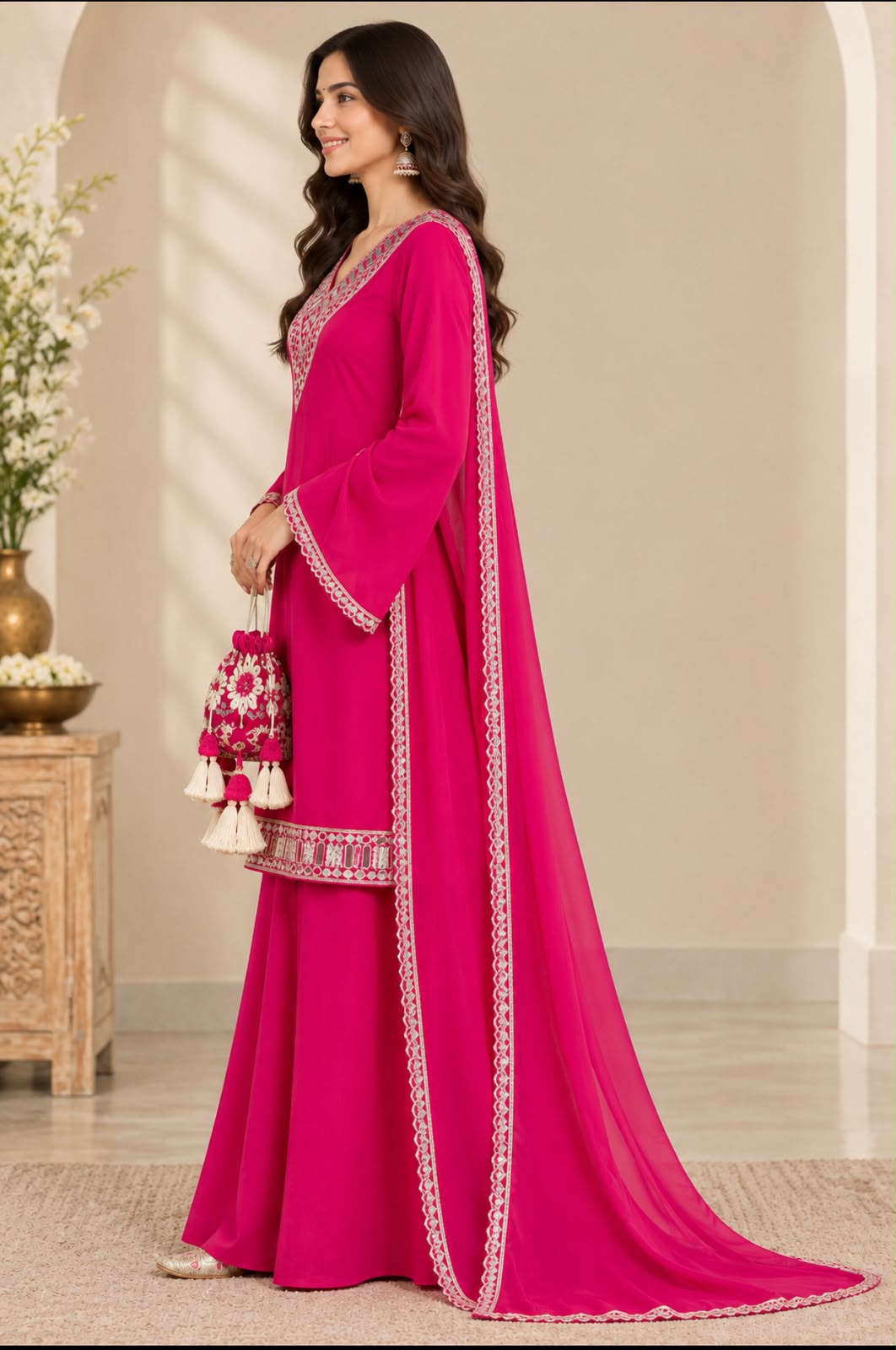 Pink vibrant suit with dupatta
